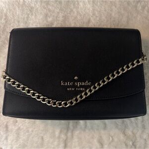 kate spade black leather crossbody with silver chain